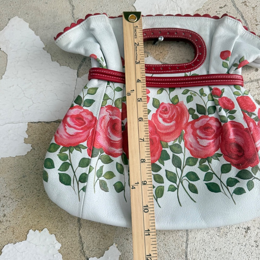 Isabella Fiore Bag Hand Painted Rose Leather Handbag Tassel Cutout Handle Y2K - Picture 7 of 10
